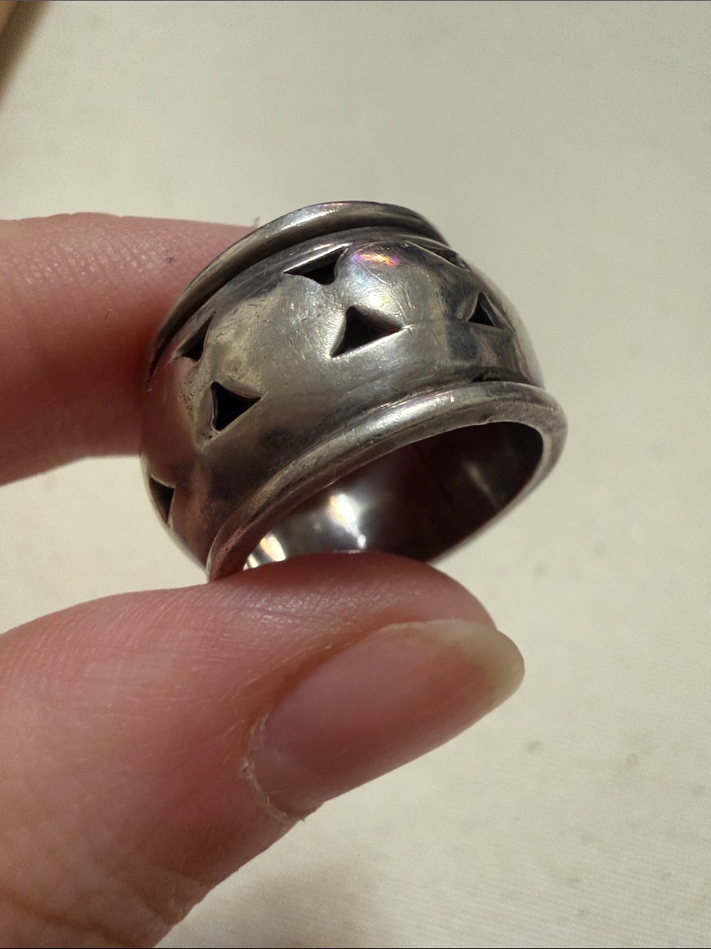 Sterling Silver 925 Chunky Dome Ring W/ Cutout Triangle Pattern size 5.5 - Picture 4 of 10